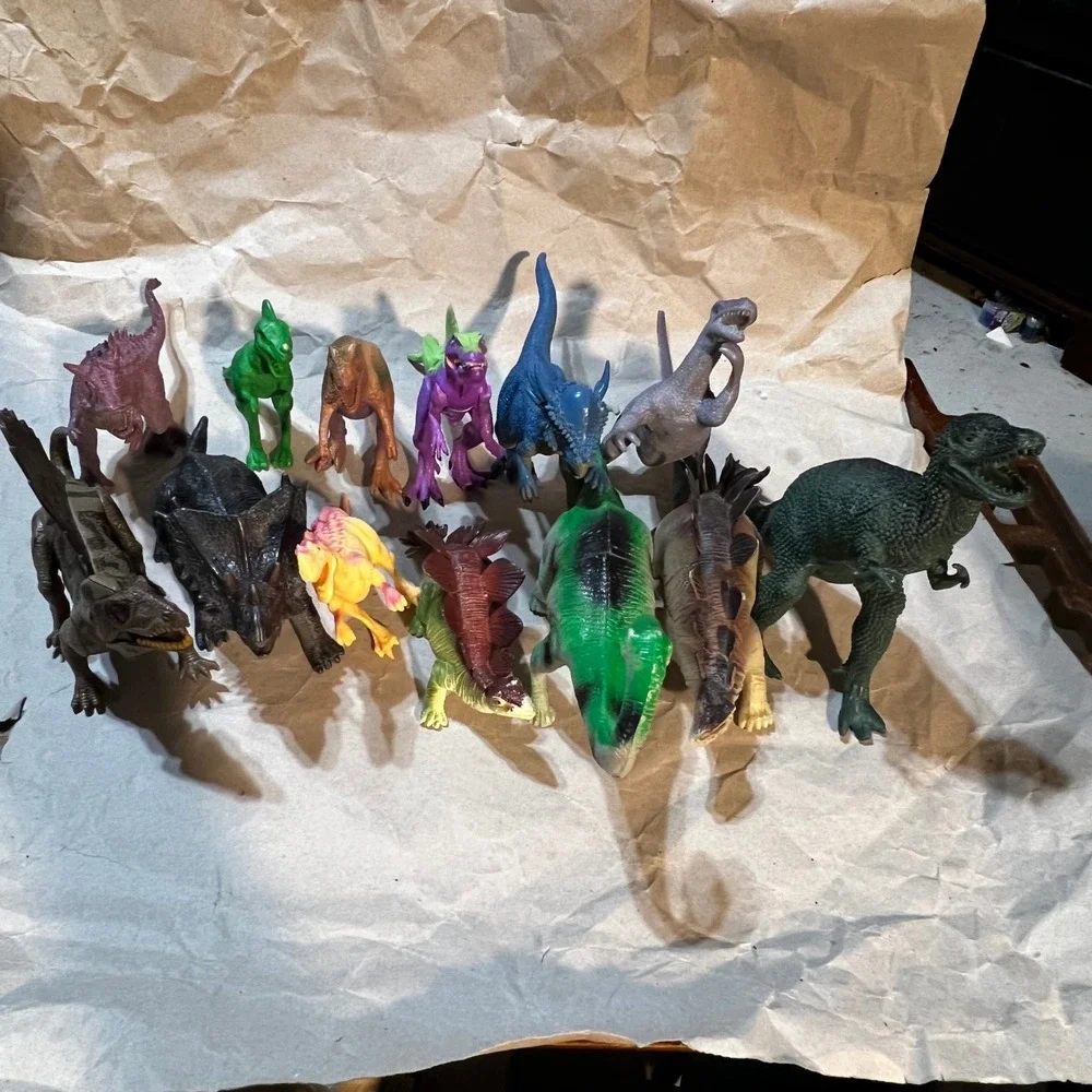 12pc Dinosaur Figure Lot Multicolor T-Rex Stegosaurus Toy Set